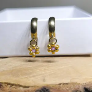 Kroužkové náušnice Levandulové snění - PVD Gold, Miyuki