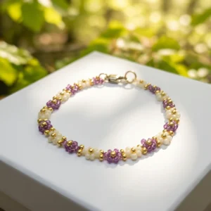 Náramek Lena - PVD Gold, Miyuki & Ocel