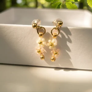 Puzetové náušnice - Meruňkový květ - PVD Gold, Miyuki