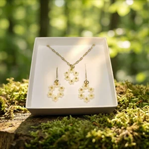 Sada Sněhová vločka - Náhrdelník & Náušnice | PVD Gold, Miyuki & Ocel