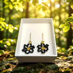 Dámské visací náušnice Černý lotus - Miyuki & Ocel