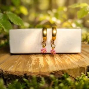 Kroužkové náušnice - Růženka - PVD Gold, Miyuki