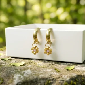 Kroužkové náušnice Levandulové snění - PVD Gold, Miyuki