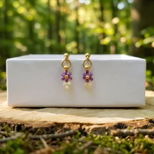 Puzetové náušnice - Lena - PVD Gold, Miyuki