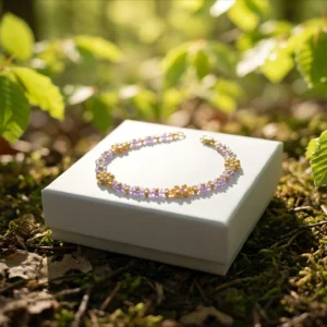 Náramek Levandulové snění - PVD Gold, Miyuki & Ocel