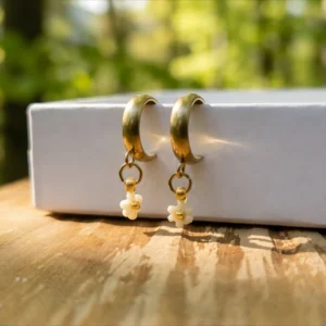 Kroužkové náušnice - Sedmikráska - PVD Gold, Miyuki