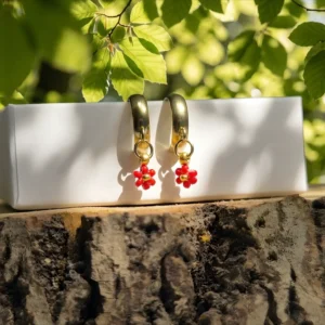 Kroužkové náušnice Láska - PVD Gold, Miyuki