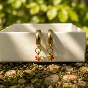 Kroužkové náušnice Vánoční přání - PVD Gold, Miyuki