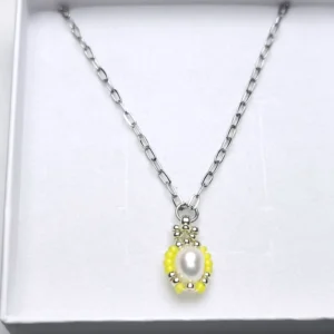 Náhrdelník Perlová kraslice žlutá – Chirurgická ocel a Miyuki