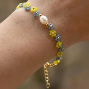 Náramek Jarní louka s říční perlou | PVD Gold