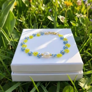 Náramek Jarní louka s říční perlou | PVD Gold