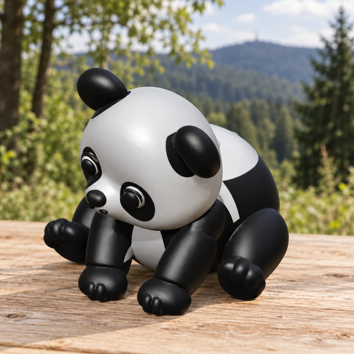 Panda – pevná dekorativní figurka, vizualizace skutečného modelu v Beskydech