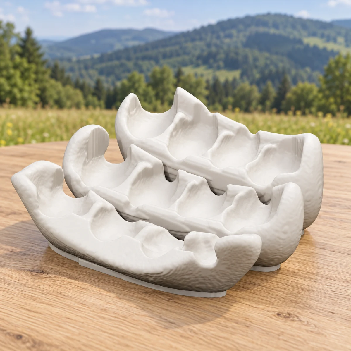 Šperkový amfiteátr – krémové PETG v beskydském prostředí, vizualizace skutečného 3D modelu